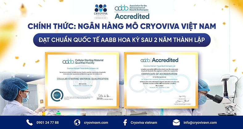 Ngân hàng mô Cryoviva đạt chứng nhận AABB của Hoa Kỳ