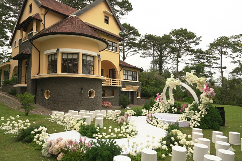 Tiệc cưới trong sân vườn biệt thự Pháp cổ