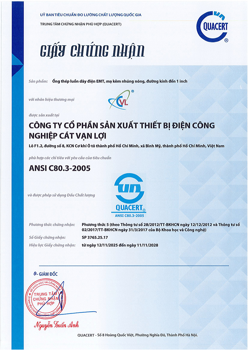 Ống thép EMT Cát Vạn Lợi chuẩn ANSI C80.3