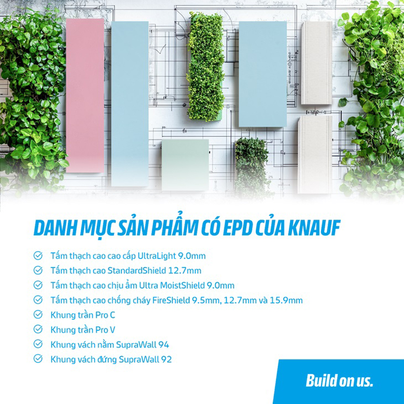 Knauf công bố EPD cho cả tấm thạch cao và khung kim loại