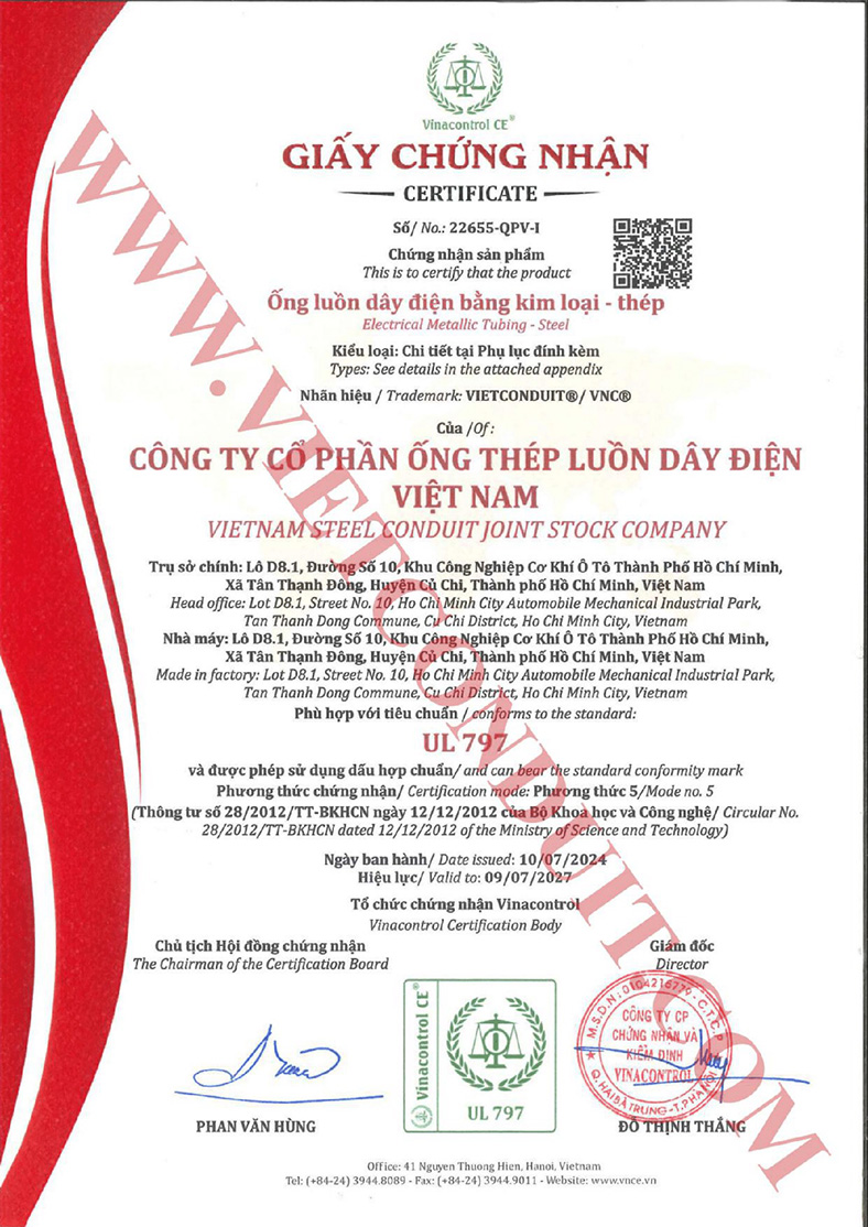Ống thép luồn dây điện Vietconduit UL 797 giúp PCCC cho công trình