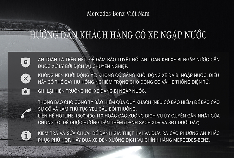 Mercedes-Benz Việt Nam mở rộng chương trình dịch vụ cho chủ xe ngập nước sau bão Yagi