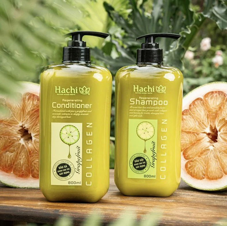 Chăm sóc tóc gãy rụng với bộ đôi dầu gội - xả bưởi bơ Hachi Regenerating
