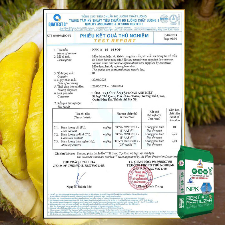 Phân bón không Cadimi - Giải pháp bền vững cho sầu riêng xuất khẩu