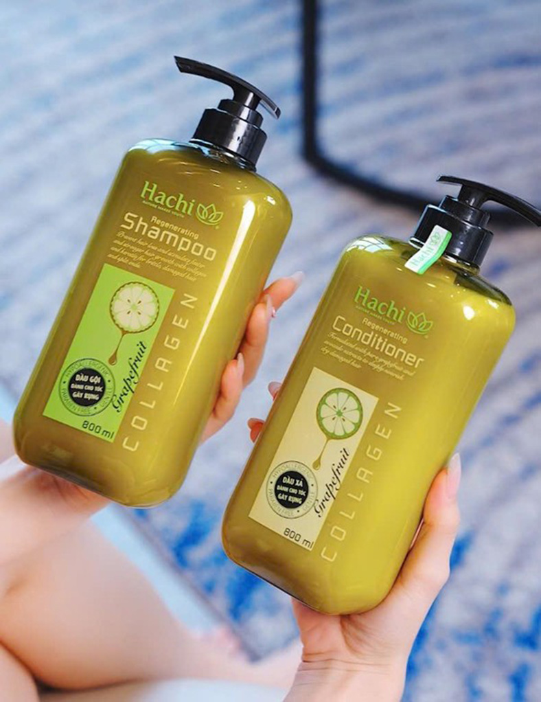 Chăm sóc tóc gãy rụng với bộ đôi dầu gội - xả bưởi bơ Hachi Regenerating